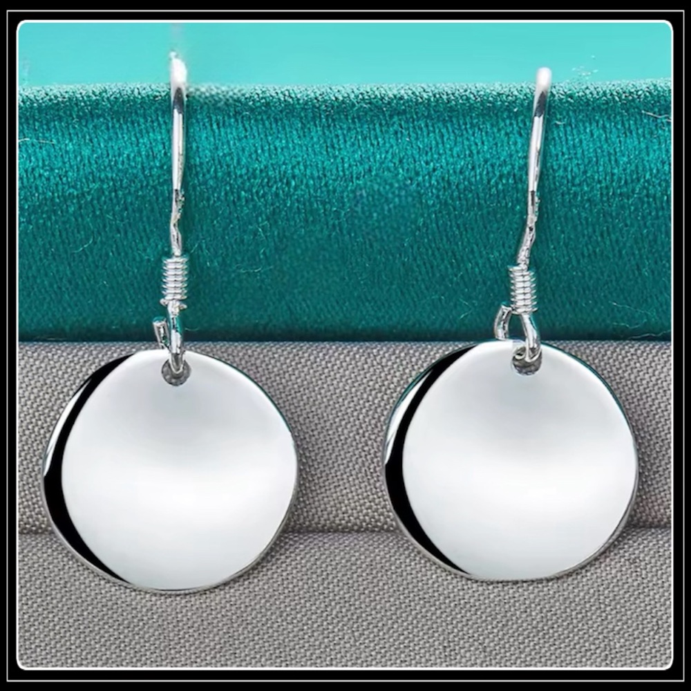 Clearance! New 925 silver round disc medallion minimalist charm earrings - Picture 3 of 6